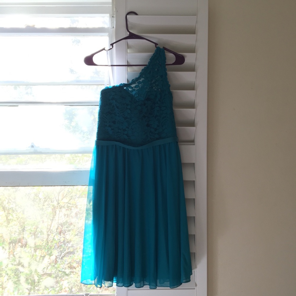 David’s Bridal Oasis Lace One Shoulder Short Dress